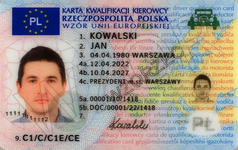 Karta kwalifikacji kierowcy - wzór